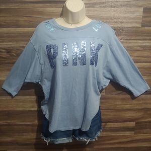 🎉🛍 PINK nwot half sleeve slouchy blue/purple sequins xs top
